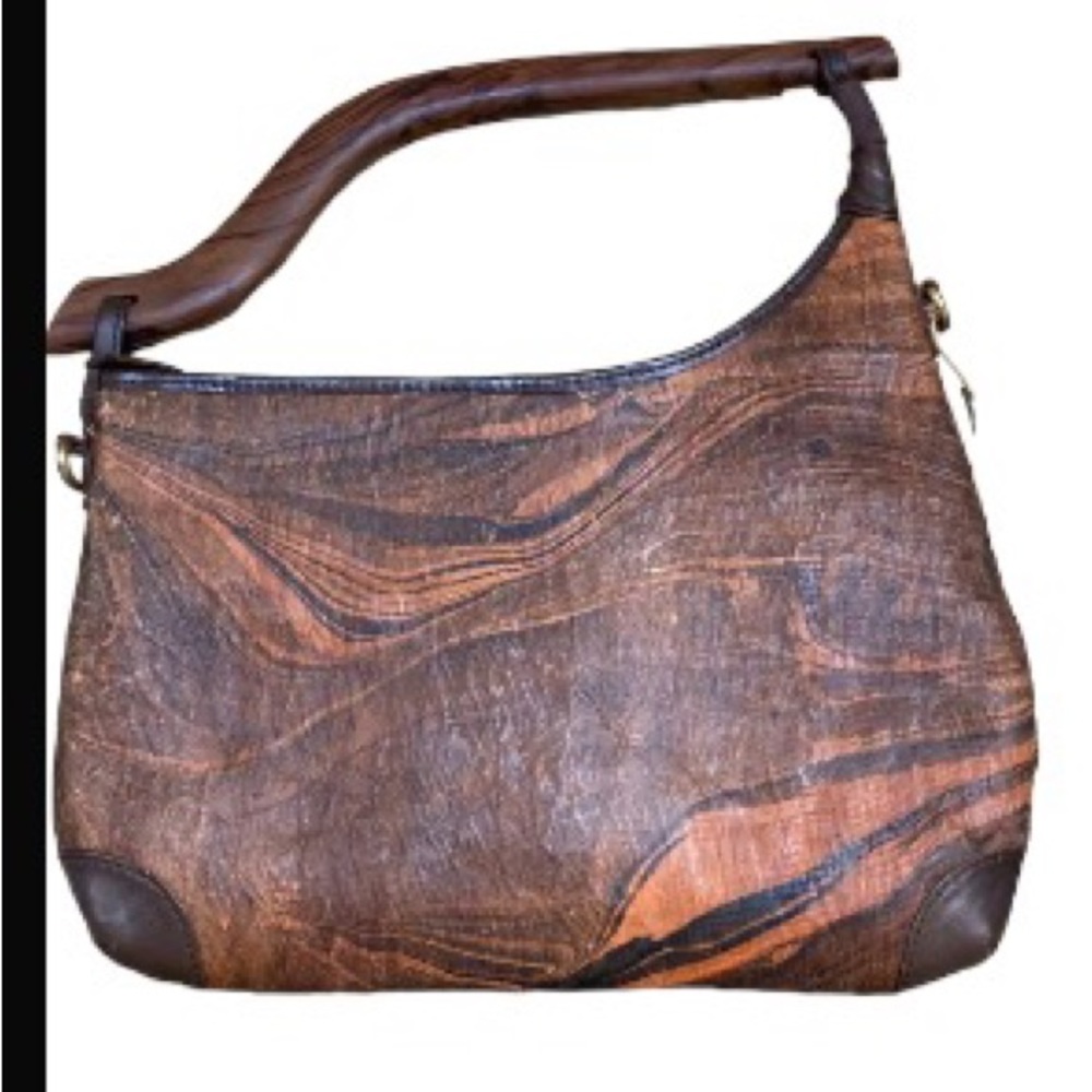 Unique purse new  - hand marbled Tree Bark with Rosewood Handle and leather trim